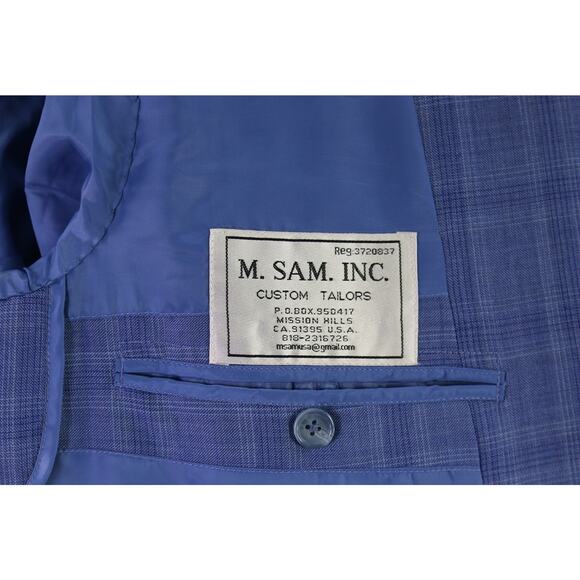 H. Sam Custom Tailor Light Blue Plaid Wool 2-Btn Wool Sportcoat Blazer Men's 46R - Picture 7 of 9